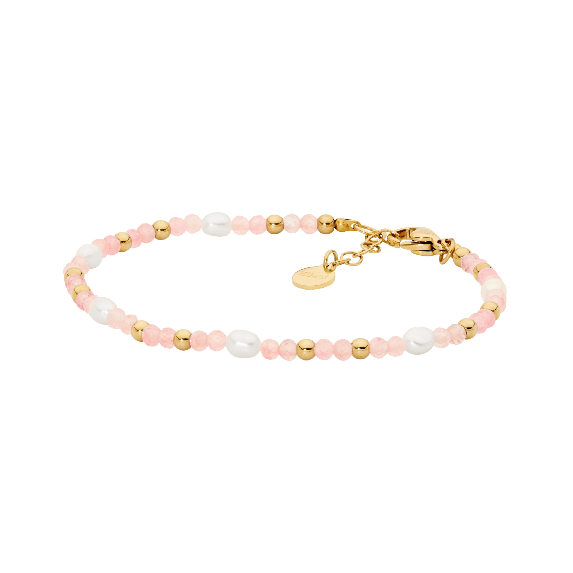 Rose Quartz & Freshwater Pearl Gold Plated Stainless Steel Bracelet