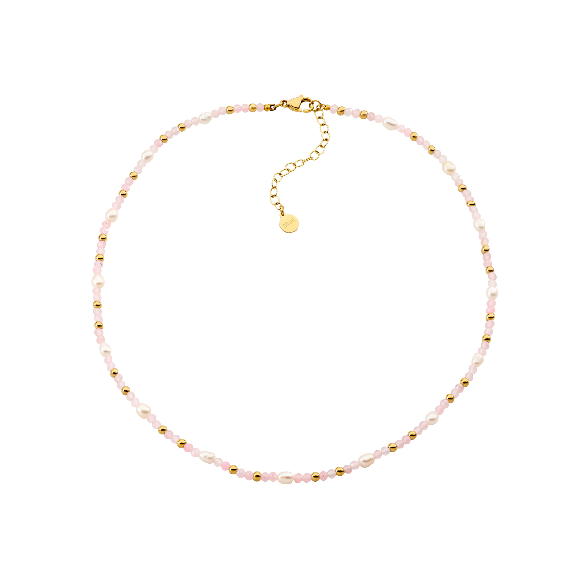 Rose Quartz & Freshwater Pearl Gold Plated Stainless Steel 40cm Necklace