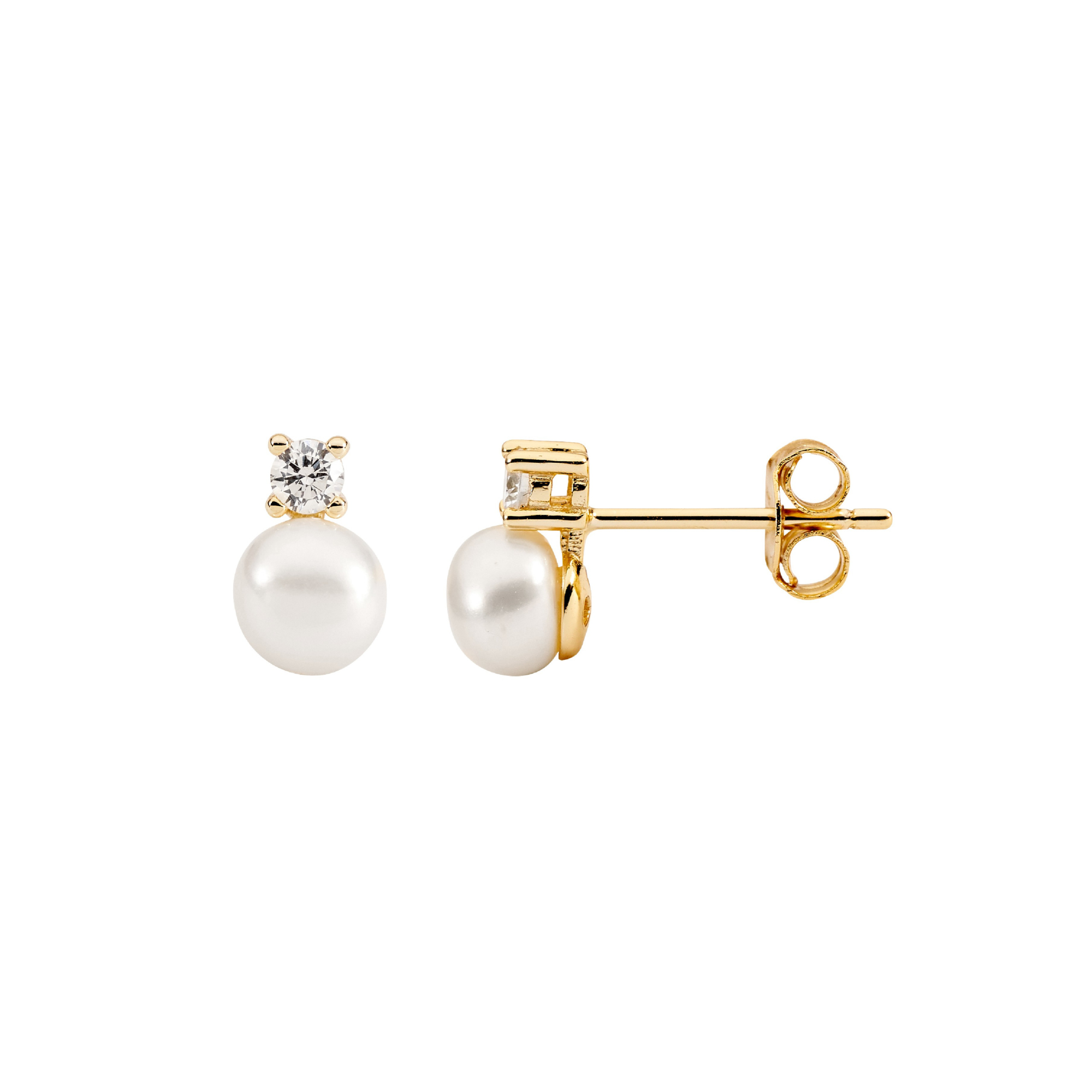 Sterling Silver Earrings with 5mm Freshwater Pearls and CZ's