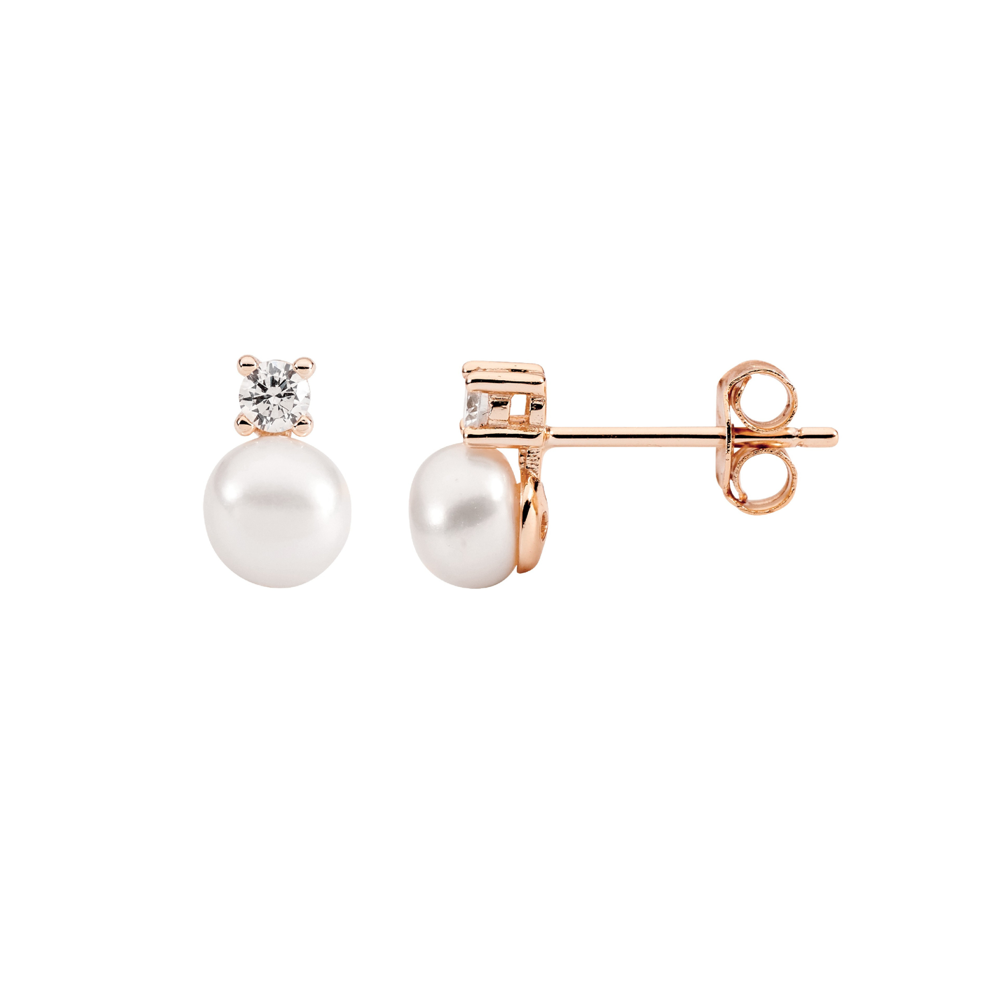 Sterling Silver Earrings with 5mm Freshwater Pearls and CZ's