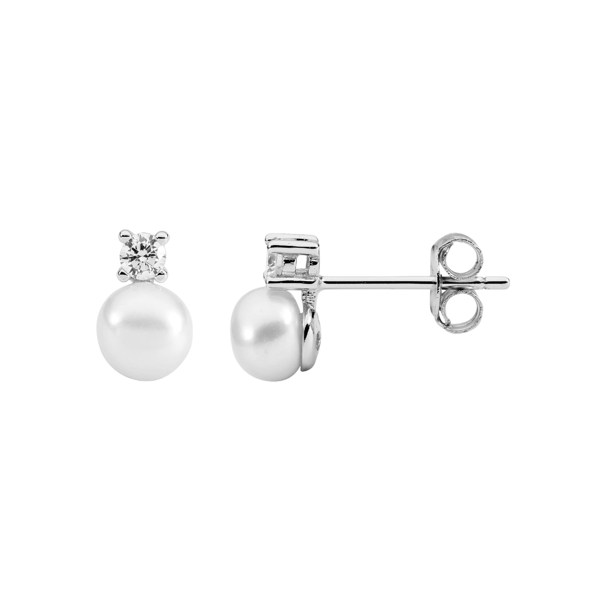 Sterling Silver Earrings with 5mm Freshwater Pearls and CZ's