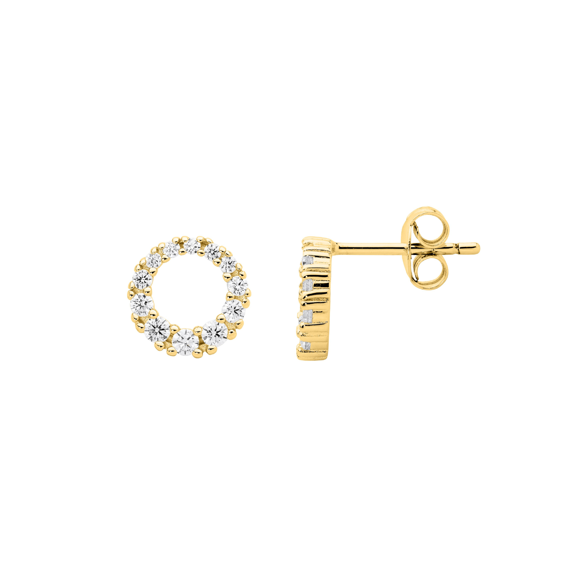 Sterling Silver Circle 9mm Earrings with CZ's