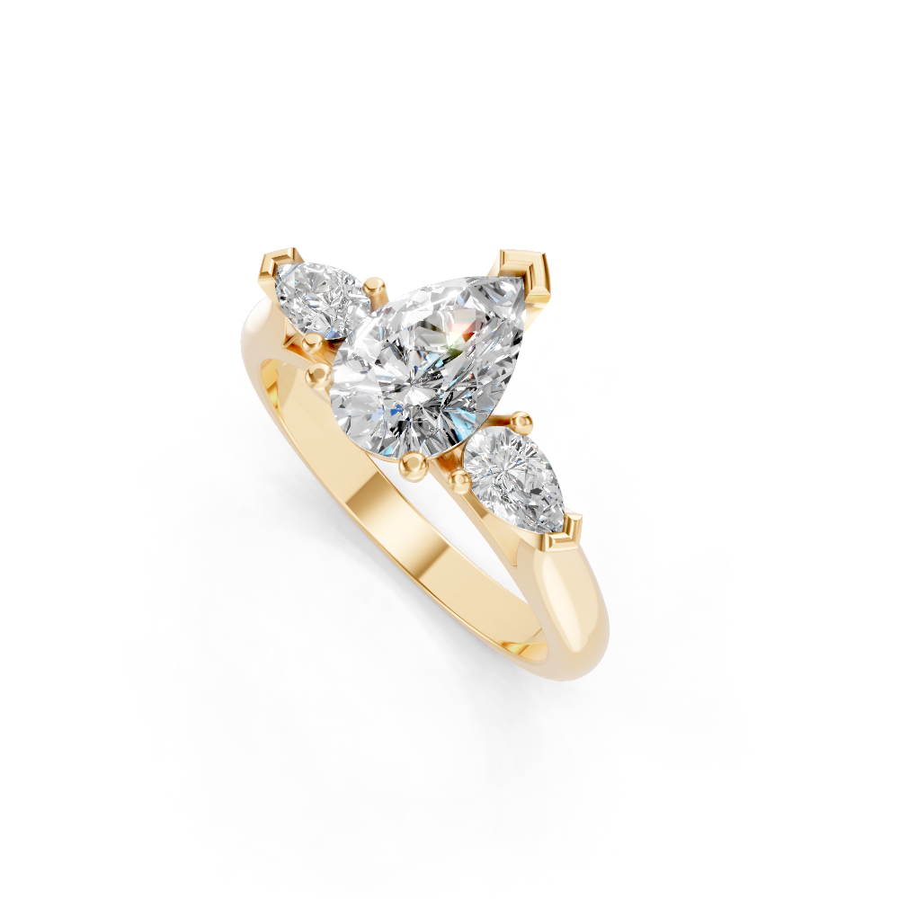 9ct Yellow Gold Trilogy Ring set with Pear cut Diamonds