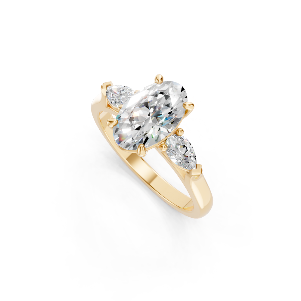9ct Yellow Gold Trilogy Ring set with Oval & Pear cut Diamonds