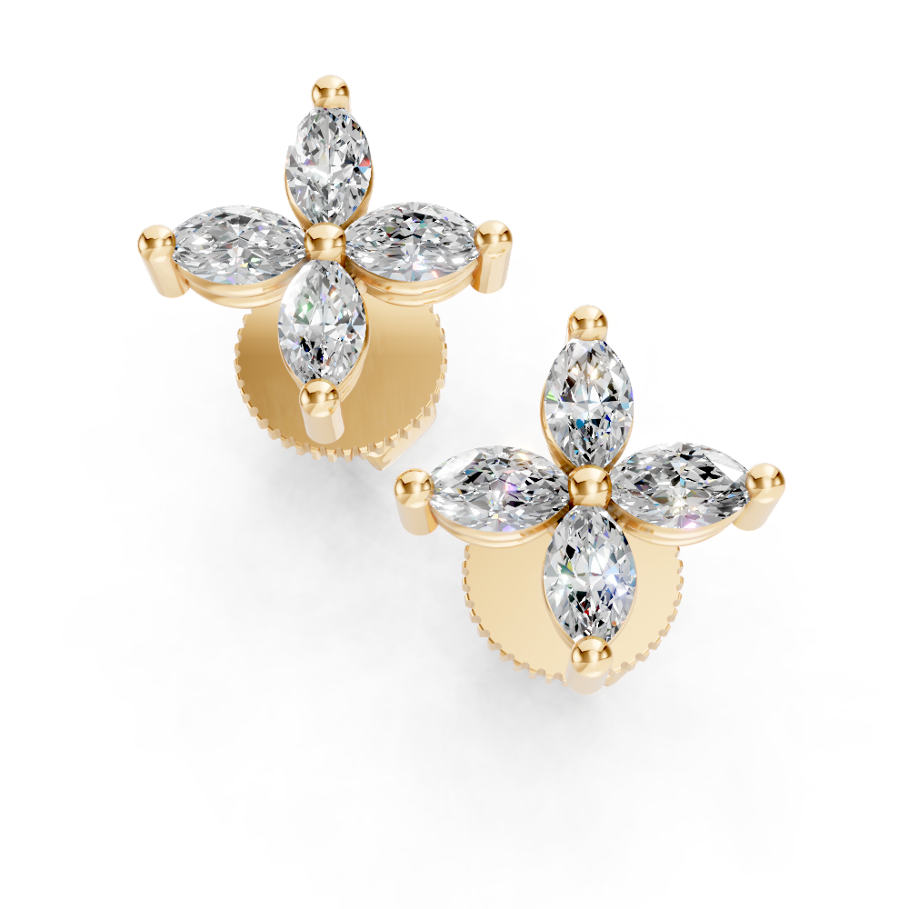 9ct Yellow Gold Earrings set with Marquise cut Diamonds
