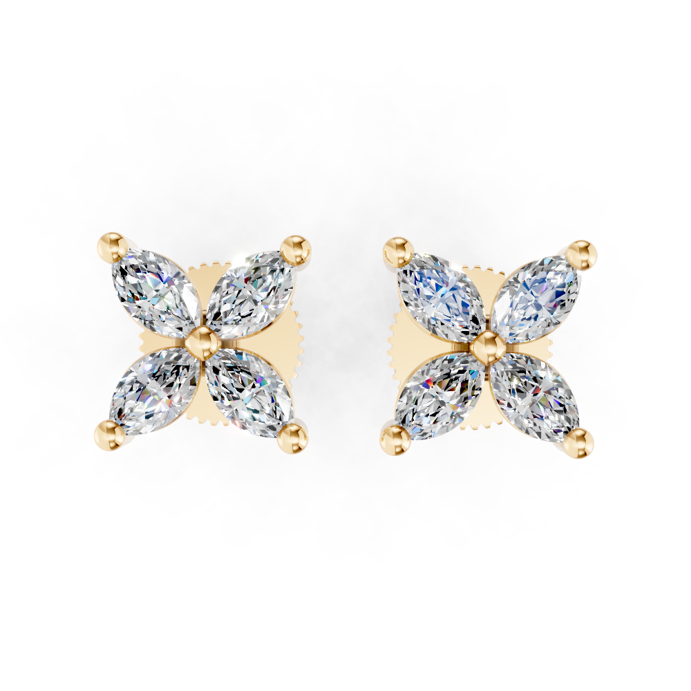 9ct Yellow Gold Earrings set with Marquise cut Diamonds