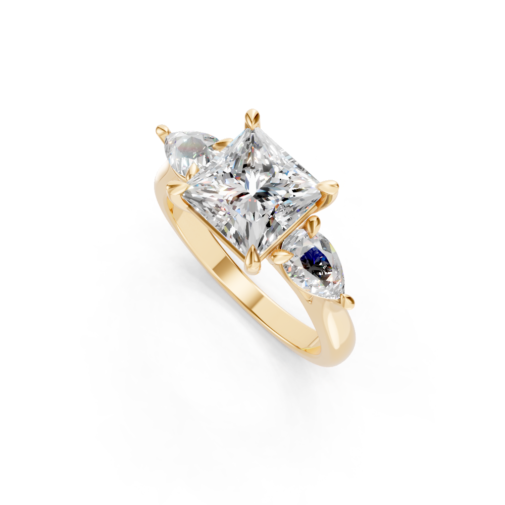 9ct Yellow Gold Ring set with Princess & Pear cut Diamonds