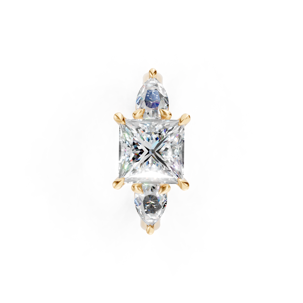 9ct Yellow Gold Ring set with Princess & Pear cut Diamonds