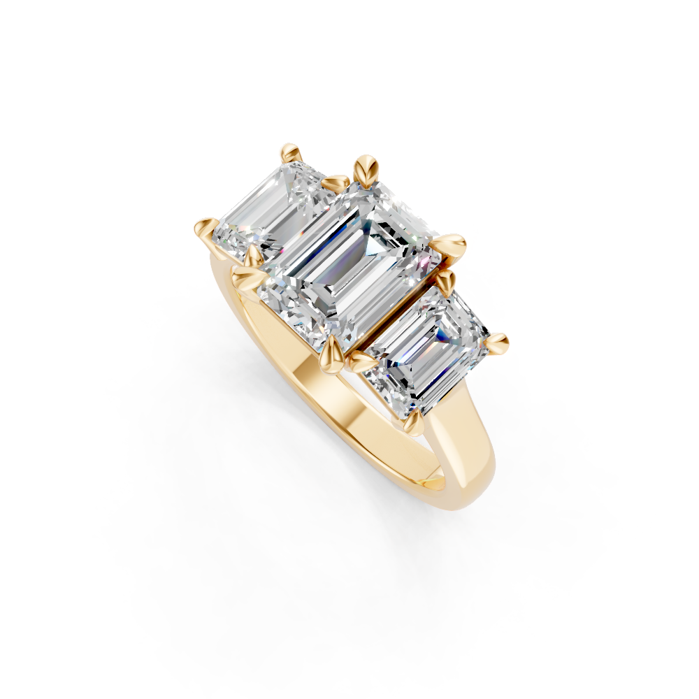 9ct Yellow Gold Trilogy Ring set with Emerald cut Diamonds