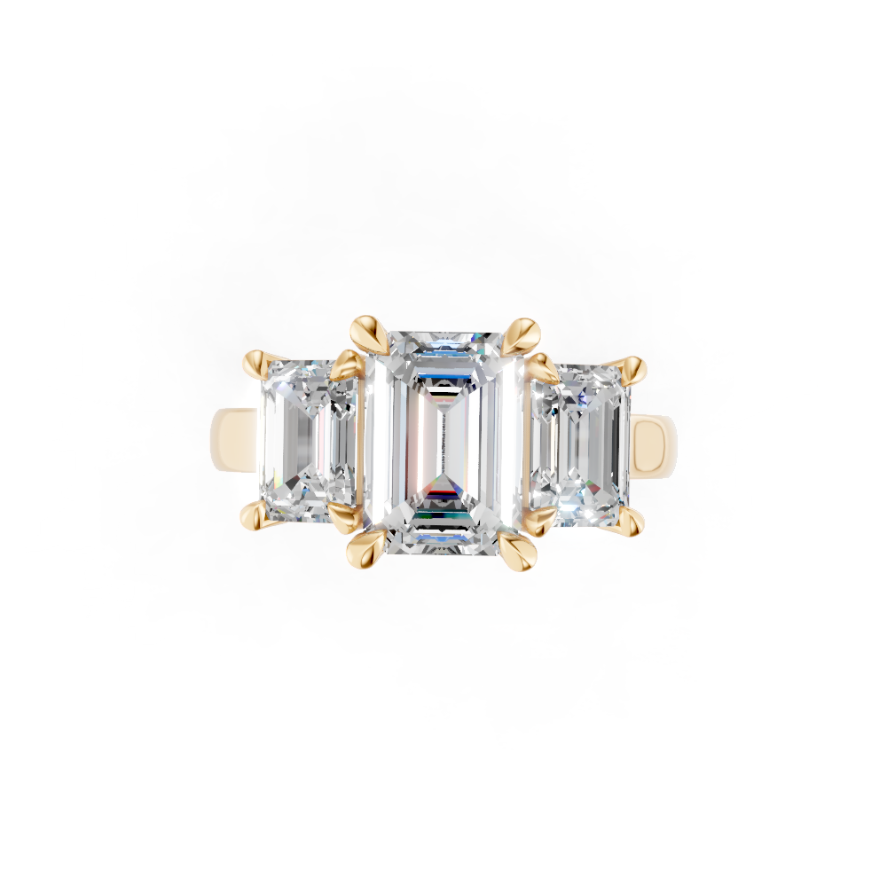 9ct Yellow Gold Trilogy Ring set with Emerald cut Diamonds
