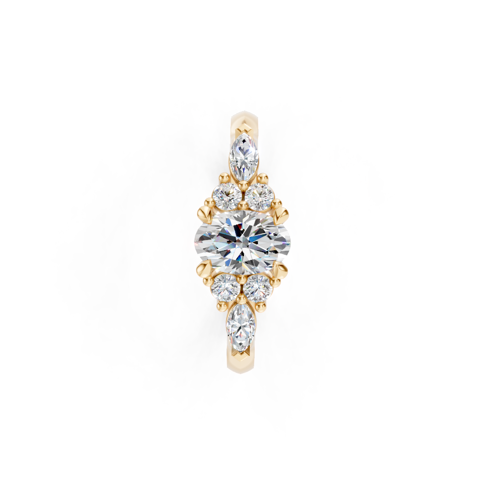 9ct Yellow Gold Ring set with Oval, Round Brilliant & Marquise cut Diamonds