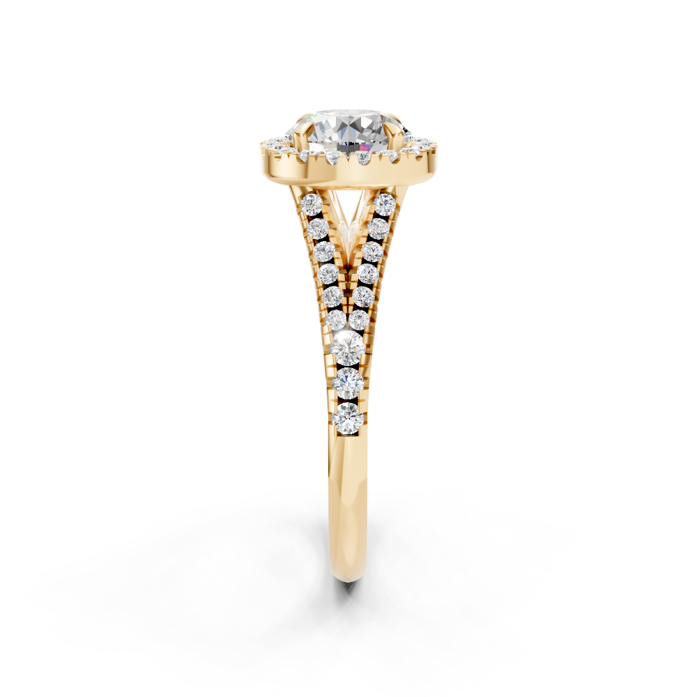 9ct Yellow Gold Halo Ring set in Diamonds - Split Shank