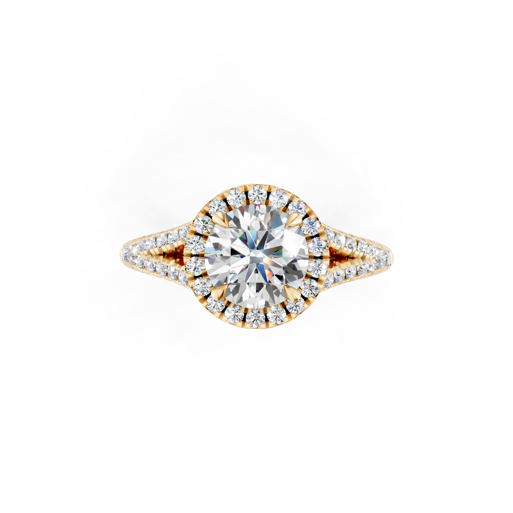 9ct Yellow Gold Halo Ring set in Diamonds - Split Shank
