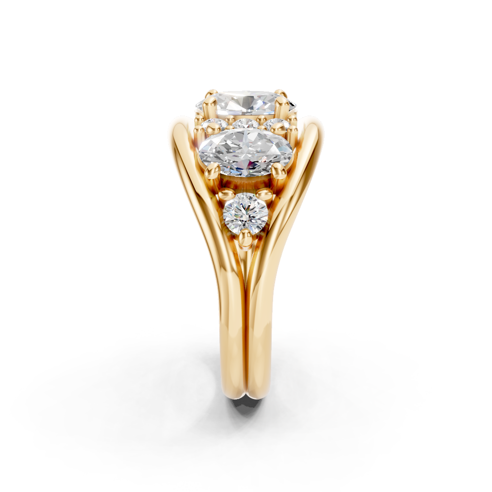 9ct Yellow Gold Trilogy Dress Ring set with Oval cut Diamonds