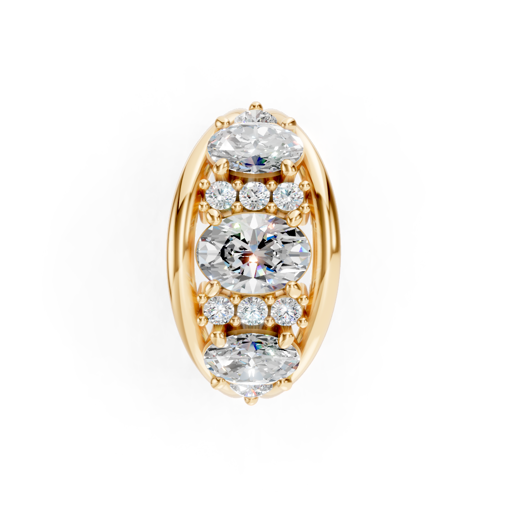 9ct Yellow Gold Trilogy Dress Ring set with Oval cut Diamonds