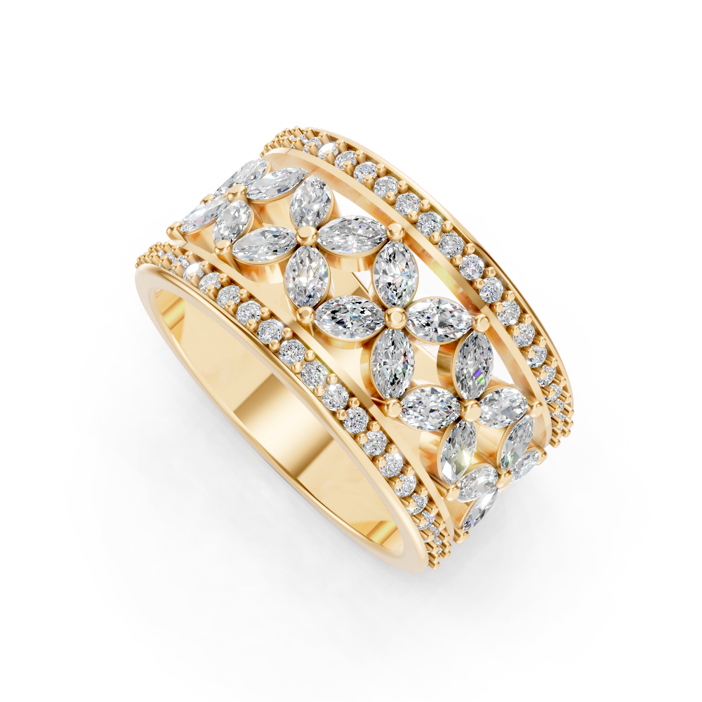 9ct Yellow Gold Wide Diamond Dress Ring