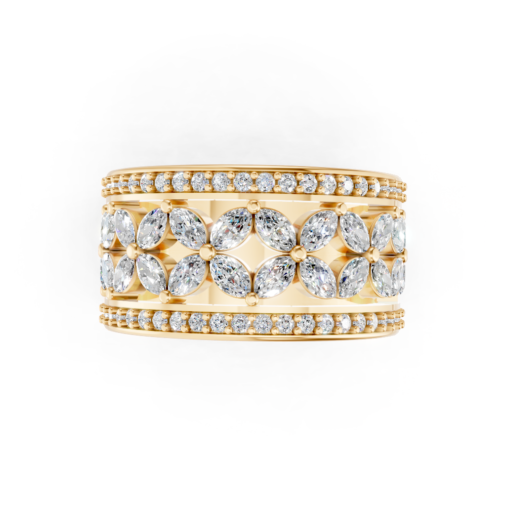 9ct Yellow Gold Wide Diamond Dress Ring