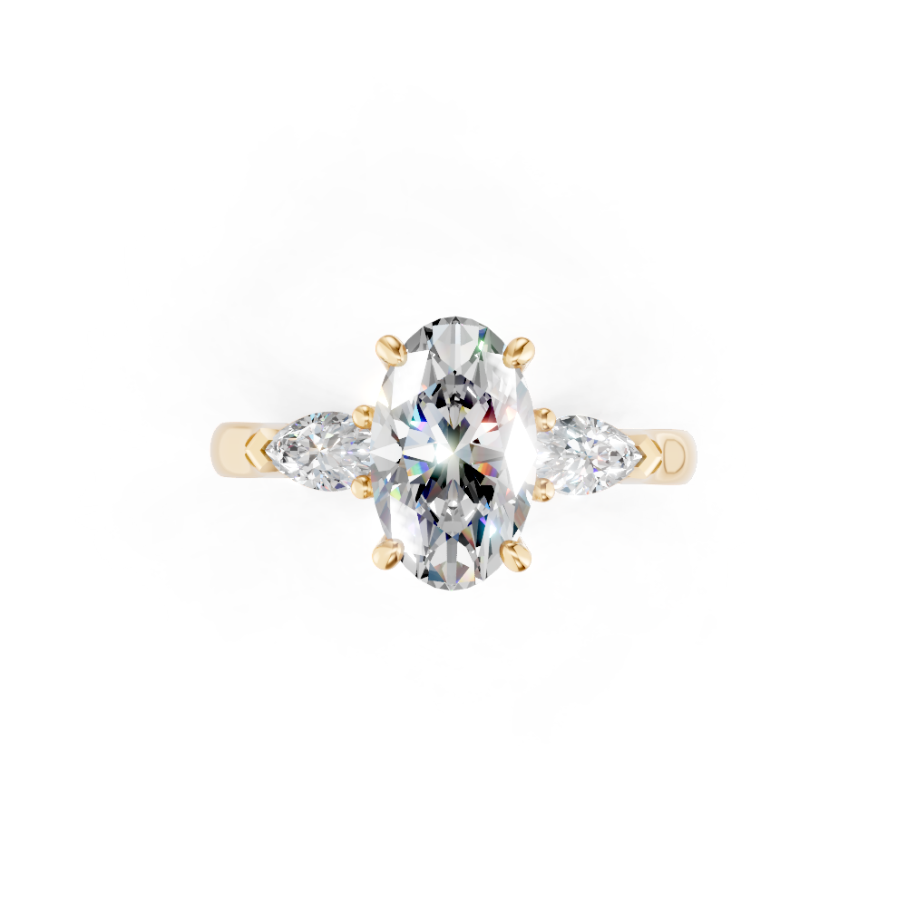 9ct Yellow Gold Trilogy Ring set with Oval & Pear cut Diamonds