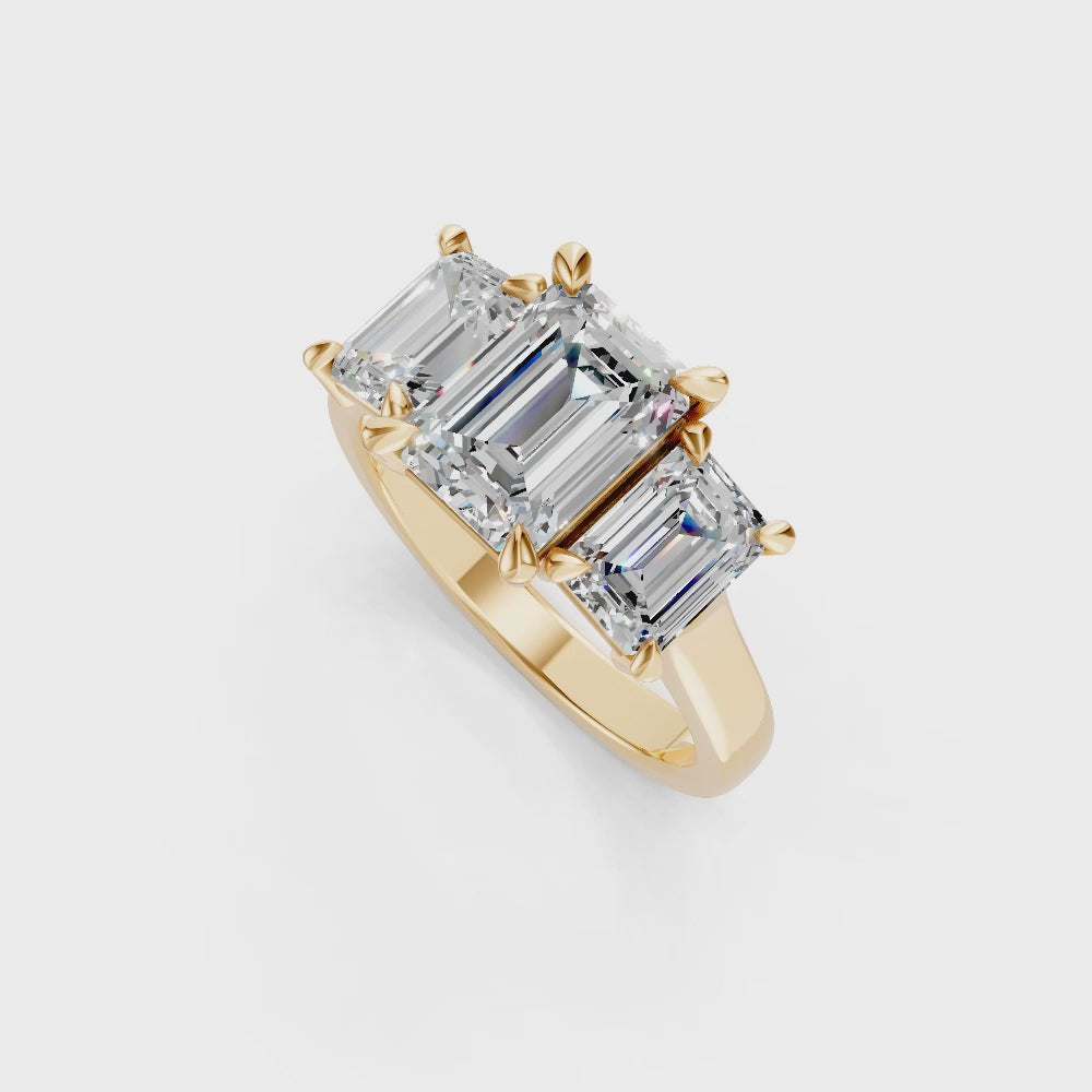 9ct Yellow Gold Trilogy Ring set with Emerald cut Diamonds
