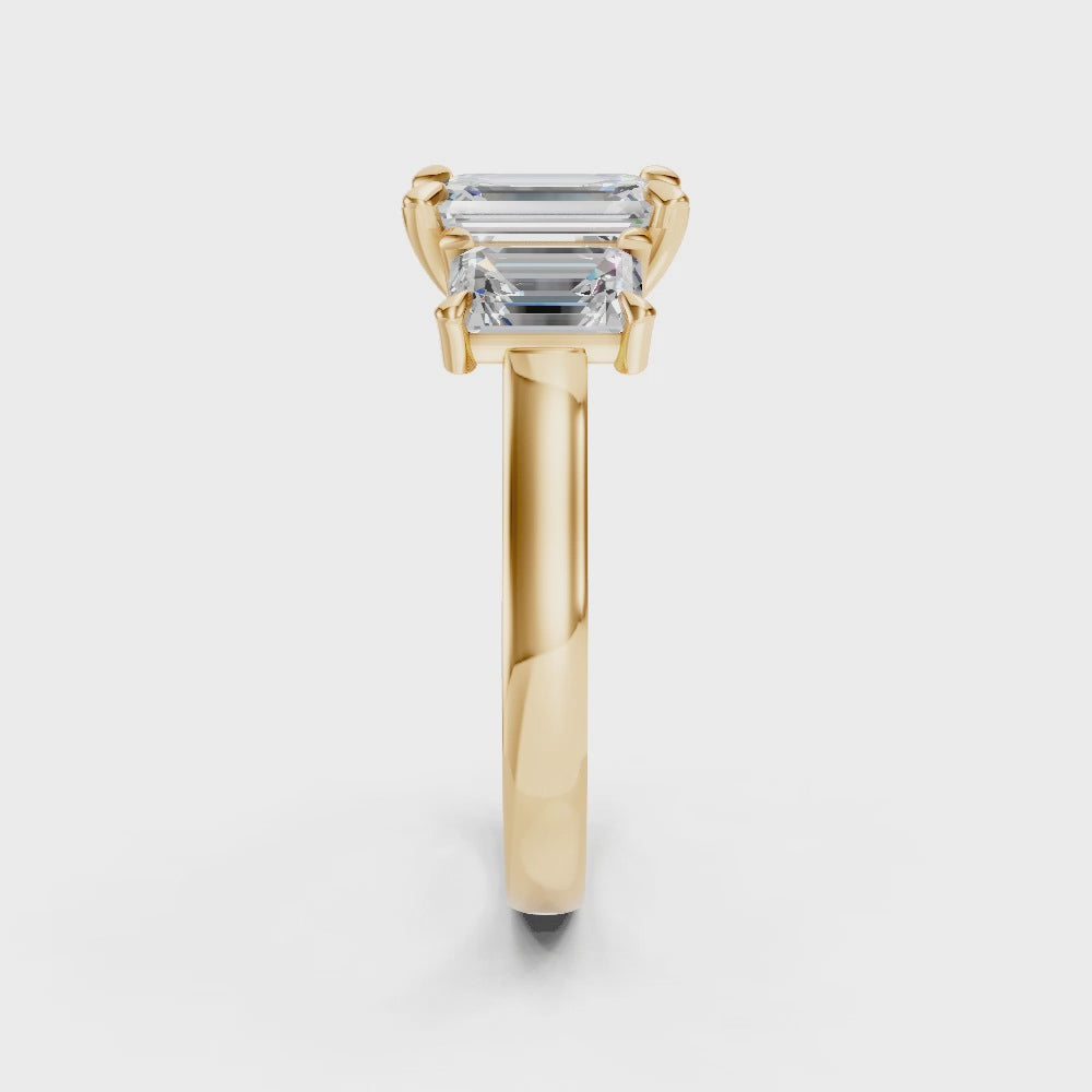 9ct Yellow Gold Trilogy Ring set with Emerald cut Diamonds