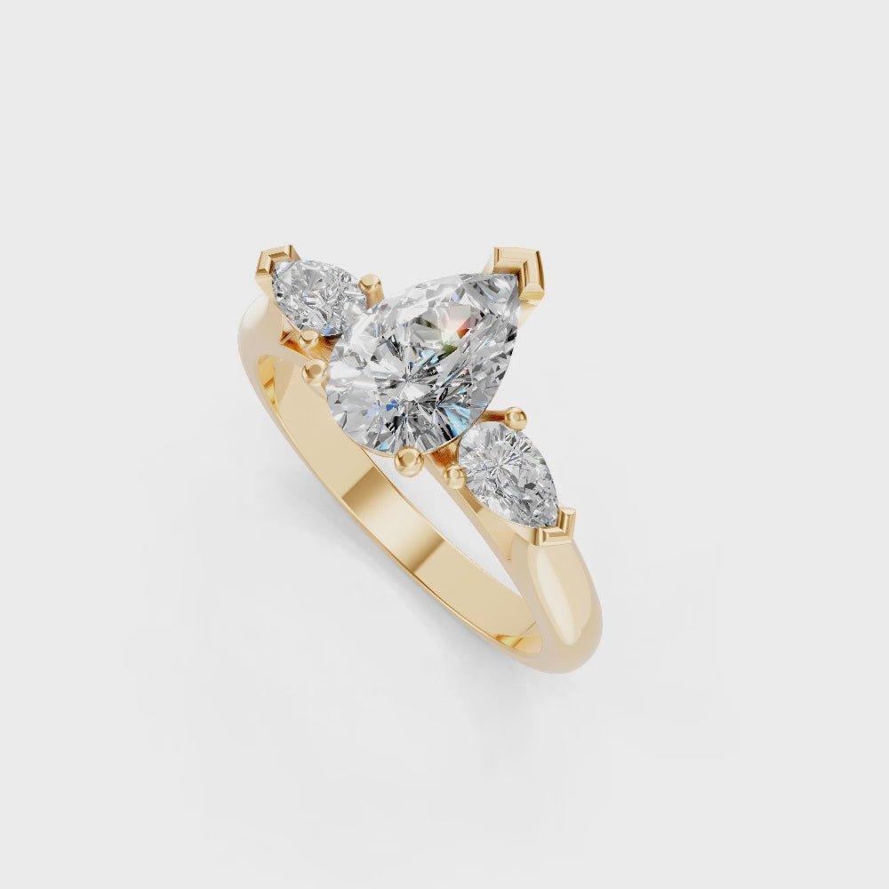 9ct Yellow Gold Trilogy Ring set with Pear cut Diamonds