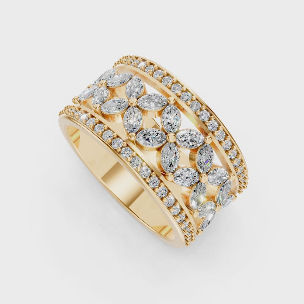 9ct Yellow Gold Wide Diamond Dress Ring