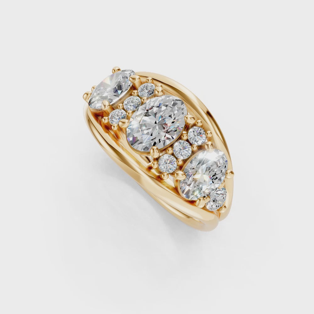 9ct Yellow Gold Trilogy Dress Ring set with Oval cut Diamonds
