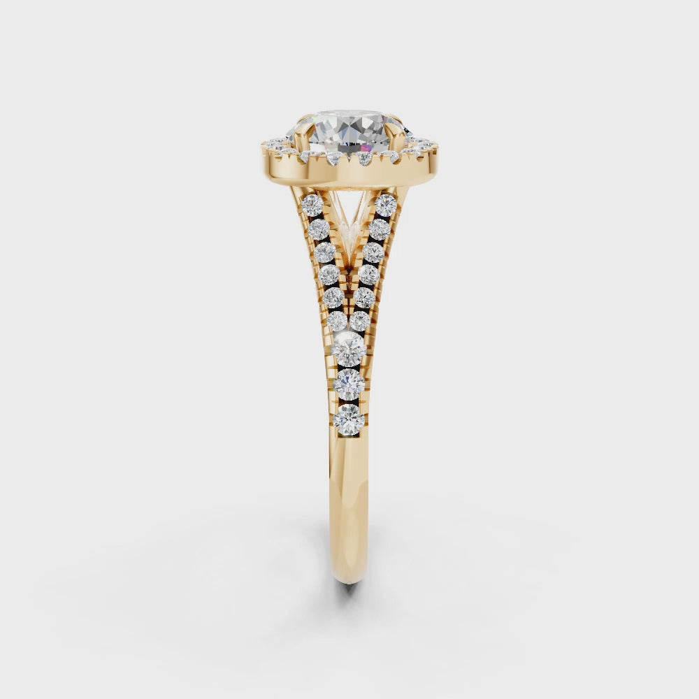 9ct Yellow Gold Halo Ring set in Diamonds - Split Shank